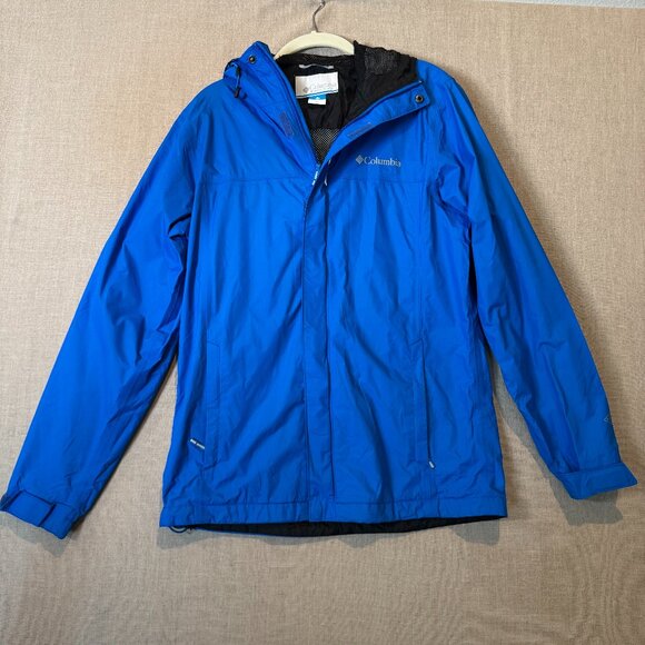 Columbia Omni-Tech Men's Waterproof Breathable Rain Jacket Blue Small Hooded - Picture 1 of 12